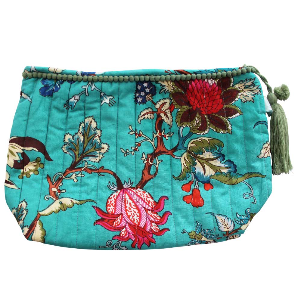 Teal Exotic Flower Print Wash Bag