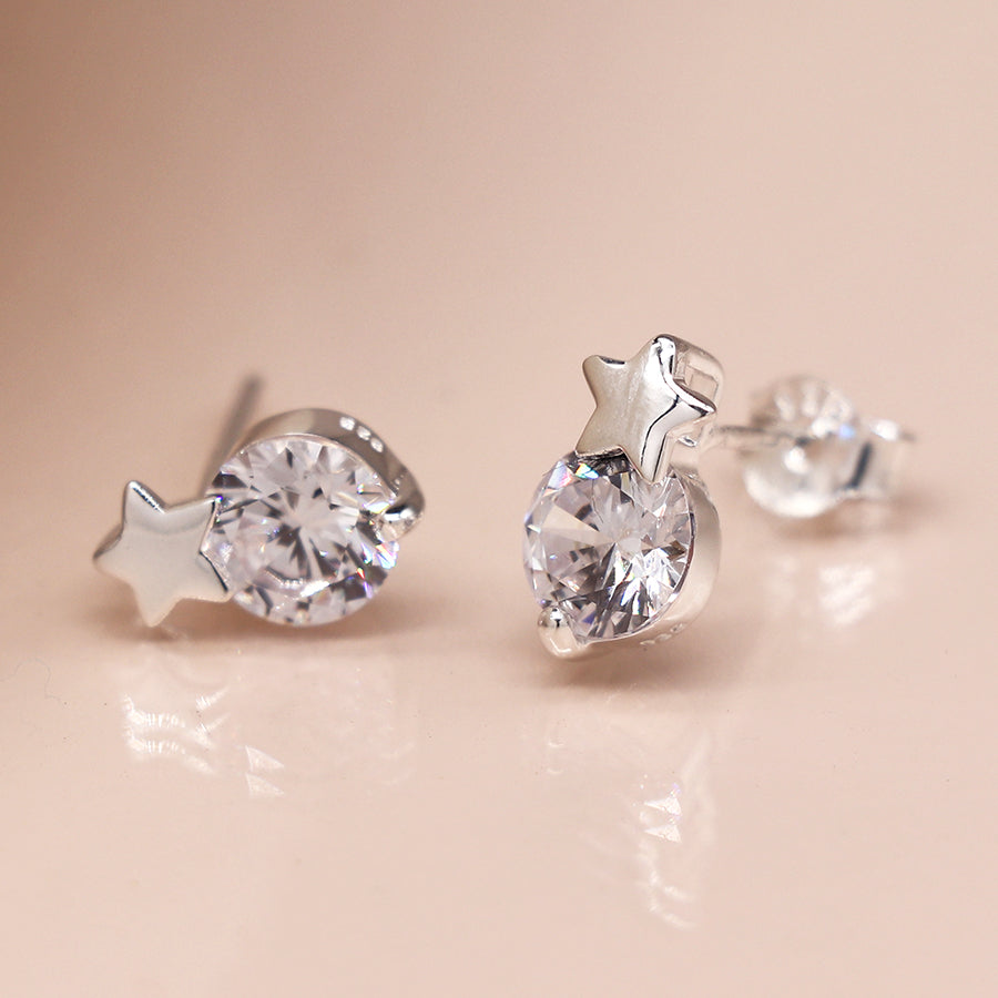 1119 - Sterling Silver Star & Crystal Stud Earrings