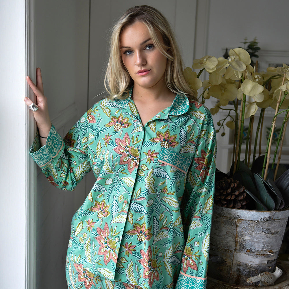 Turquoise, Pink & Olive Floral Pyjamas