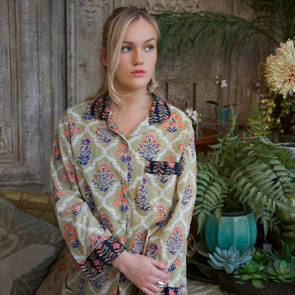 Green Floral Trellis Print Pyjamas