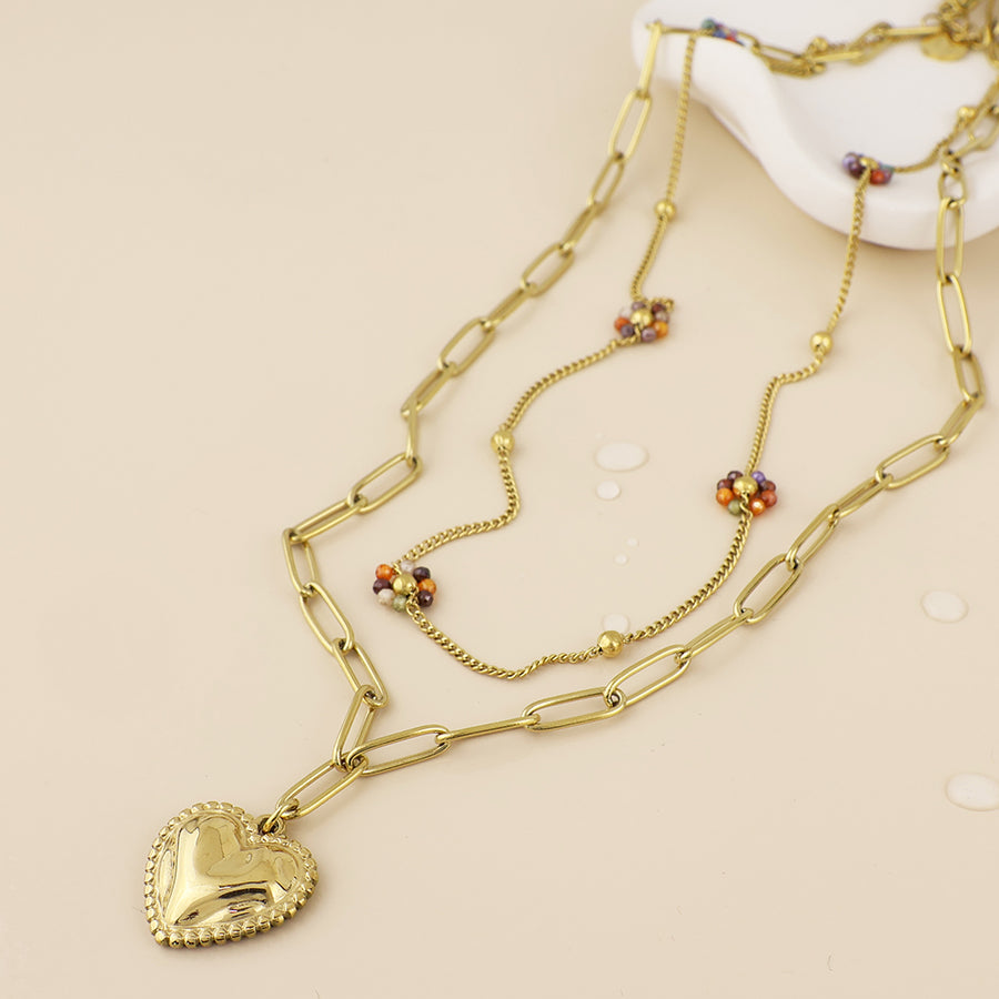 (190) Roma, Heart & Flower Necklace