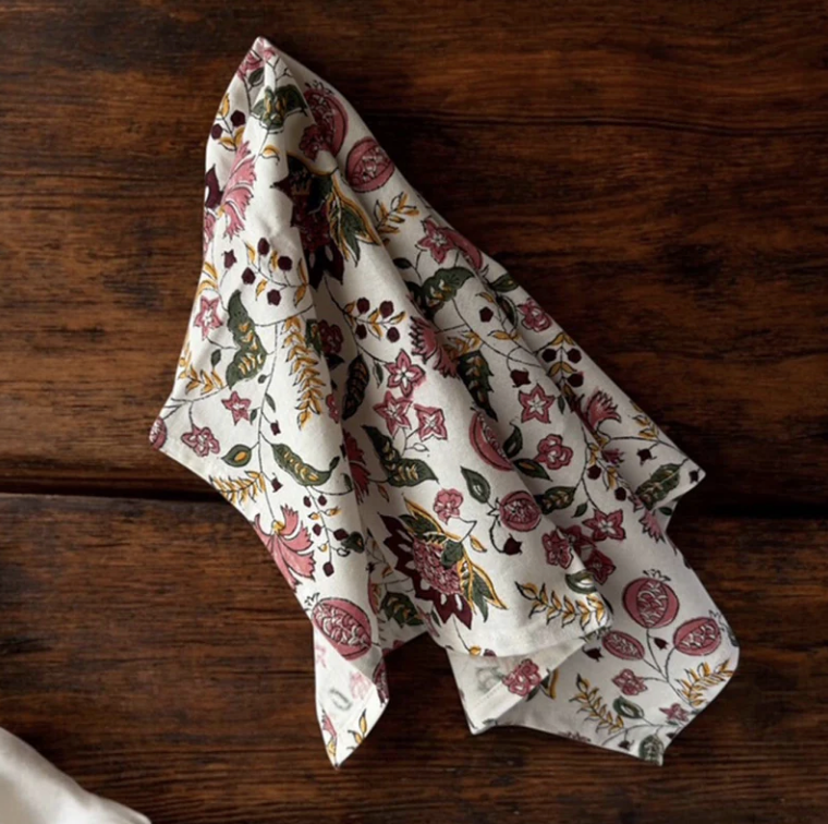 Pink & Green Floral Napkins - set of 4