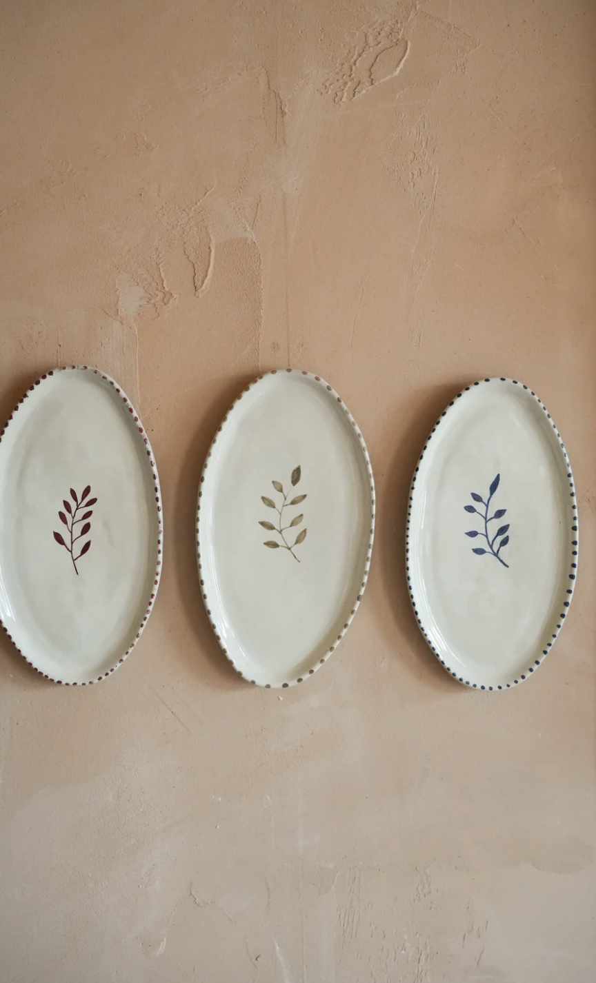 Hand Painted Botanic Oval Plate - Ink