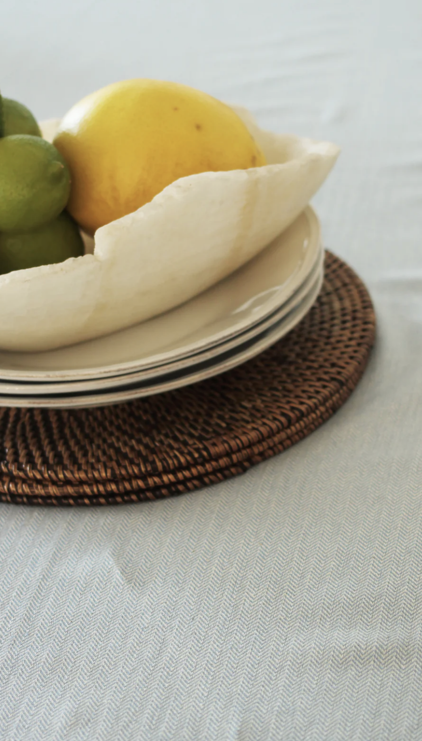 Cotton Herringbone Tablecloth - Blue