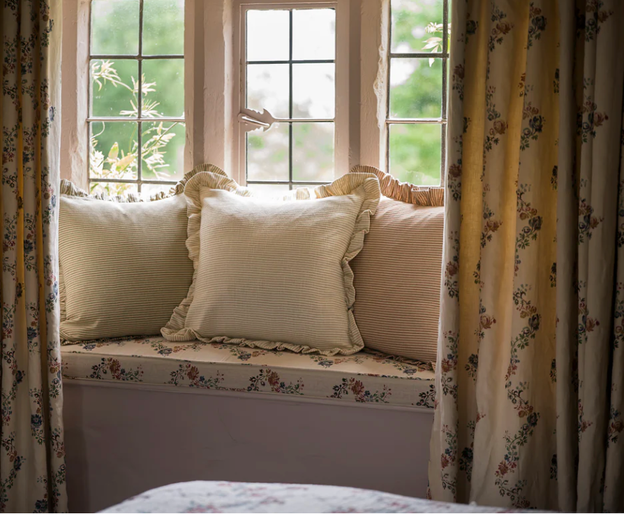 Stripe Frill Cushion - Forest Green