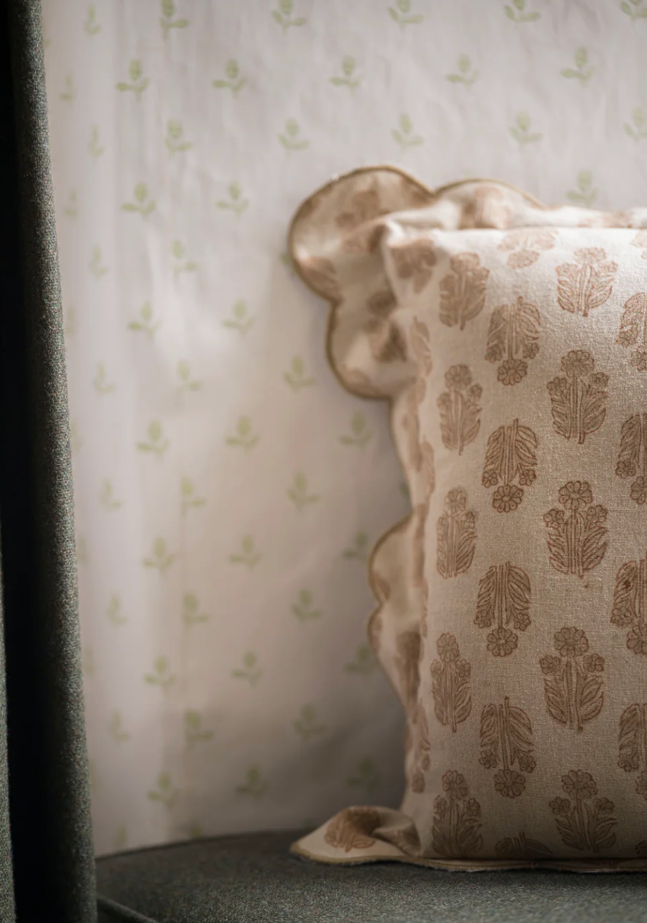 Scallop Block Print Cushion - Taupe