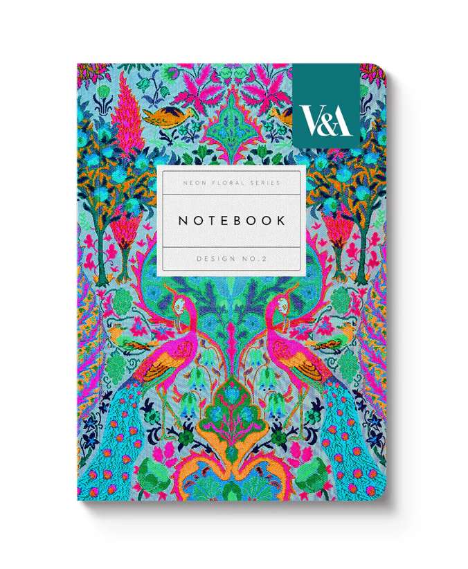 V&A - Neon Floral Peacock Notebook (A6)