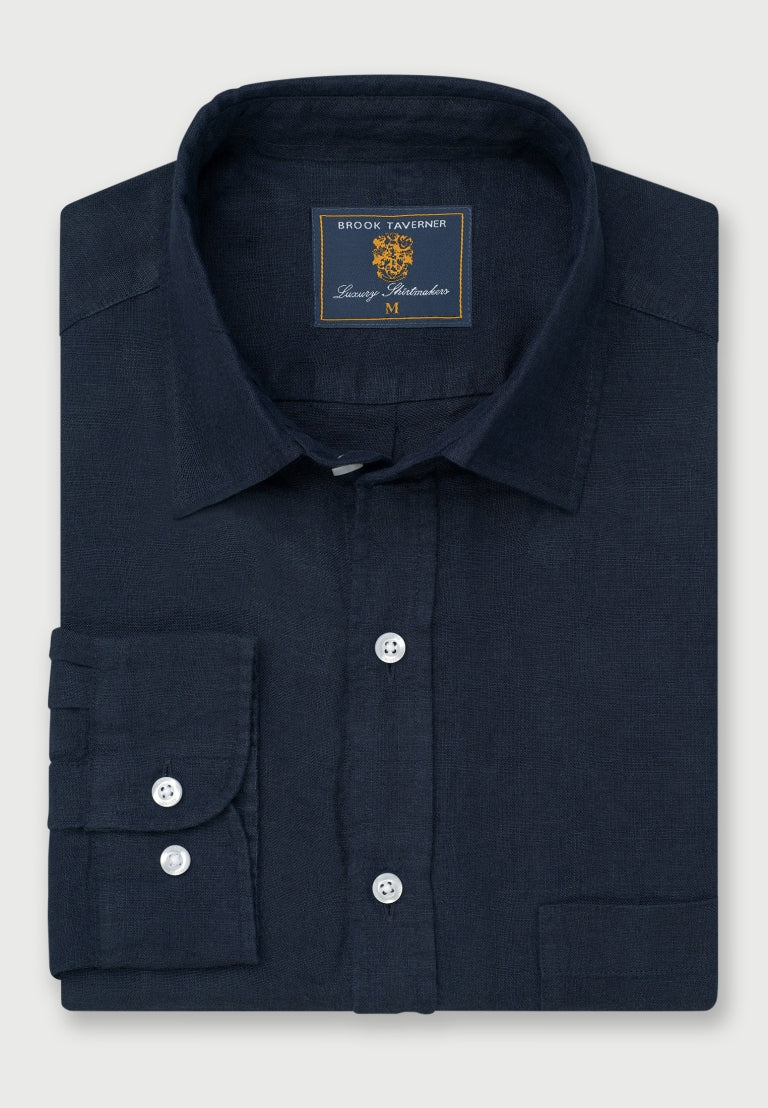 Navy Linen Shirt, Regular Fit