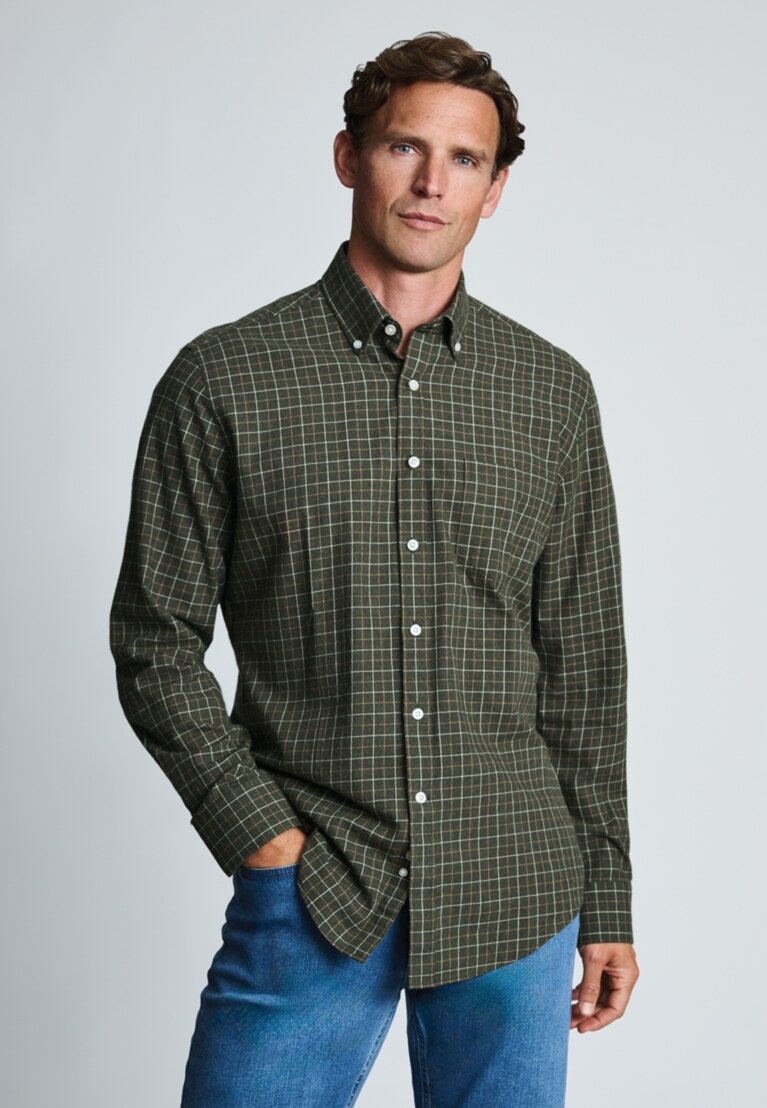 Khaki Tattersall Check Shirt, Regular