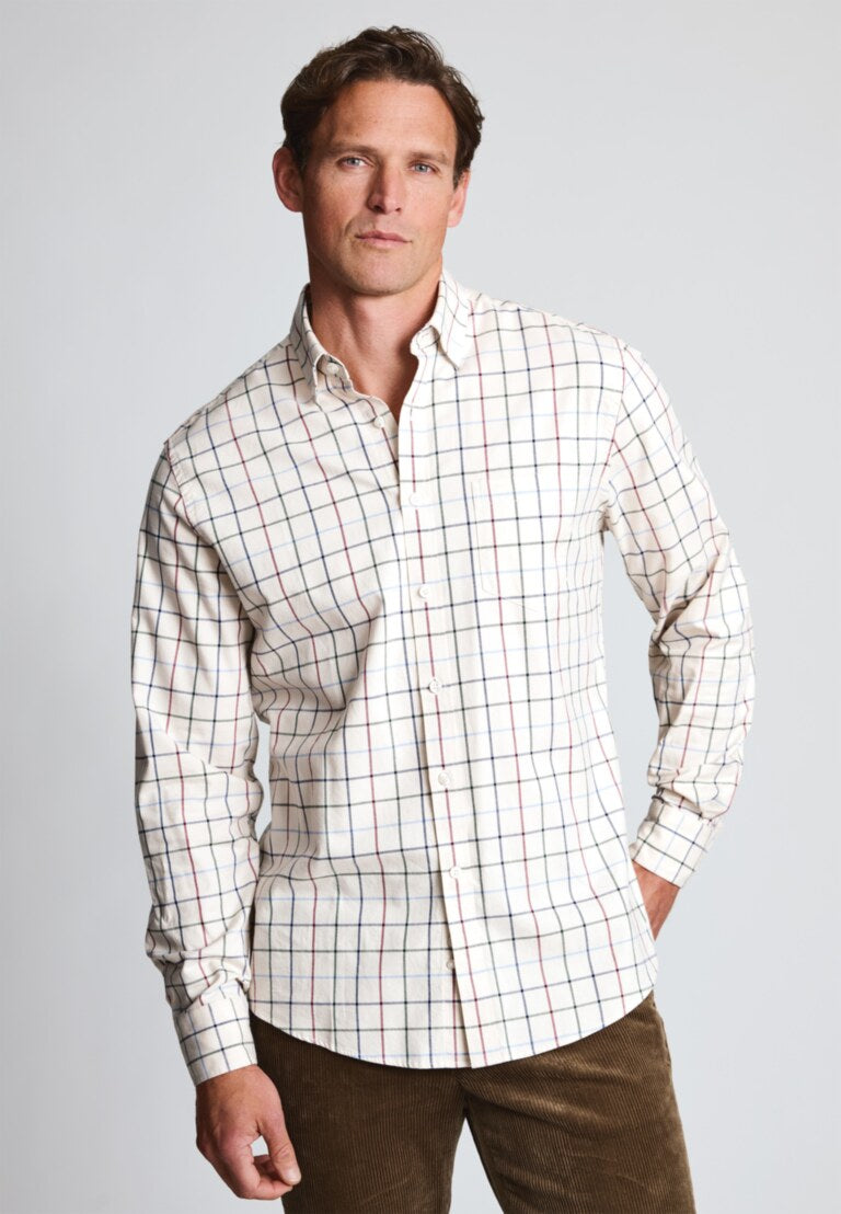 Ecru Tattersall Check Shirt, Regular