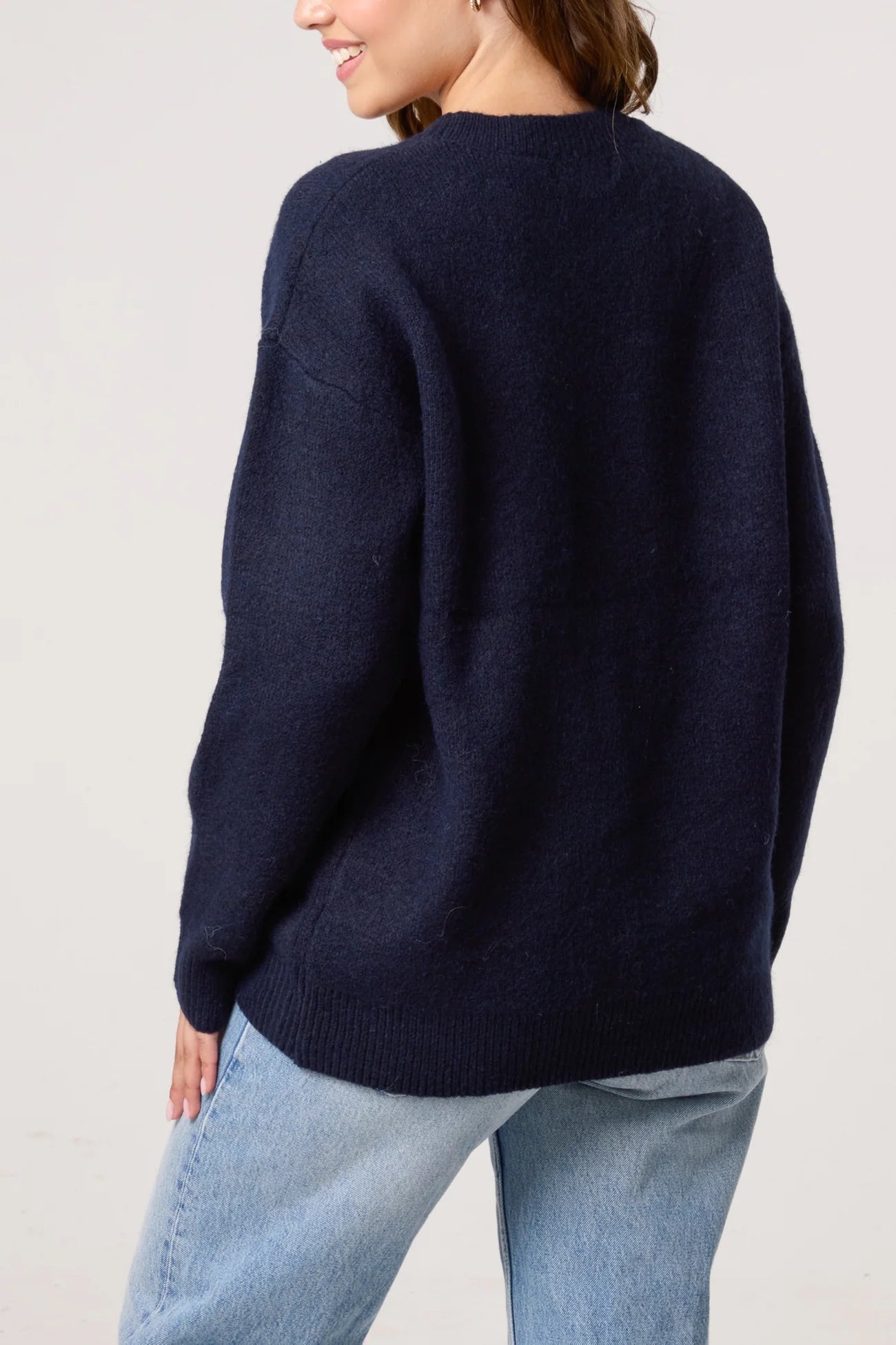 Patchwork 'Love' Jumper - Navy