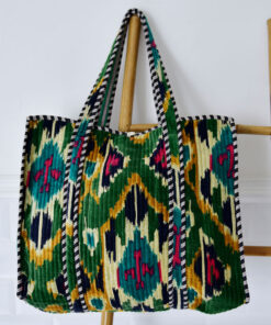 Velvet Green Ikat Quilted Shopper Bag