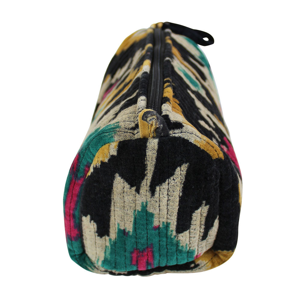 Velvet Black Ikat Lined/Quilted Wash Bag