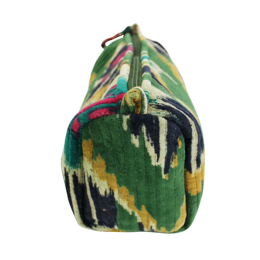 Velvet Green Ikat Lined/Quilted Wash Bag