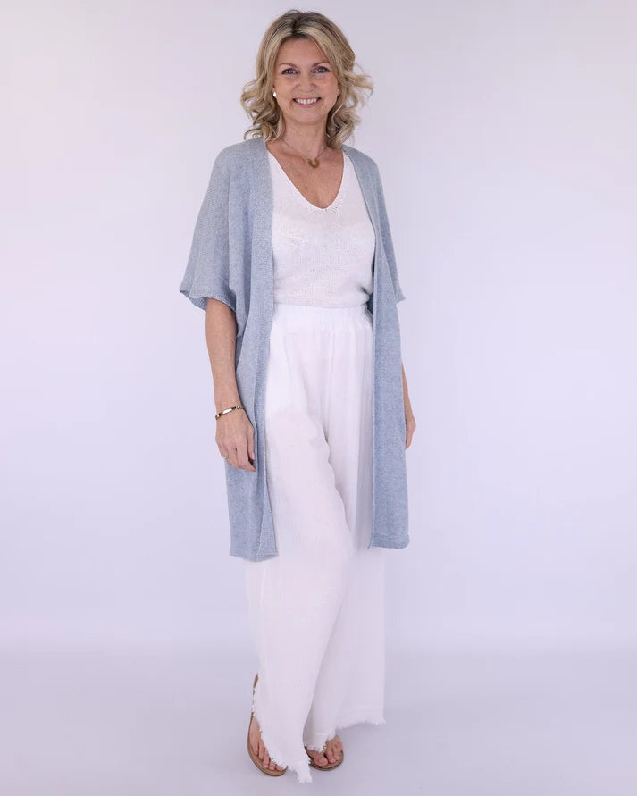 Linen Blend Wide Leg Pant White
