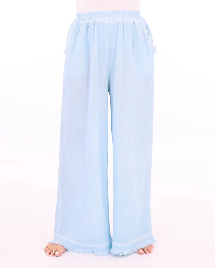 Linen Blend Wide Leg Pant Sky