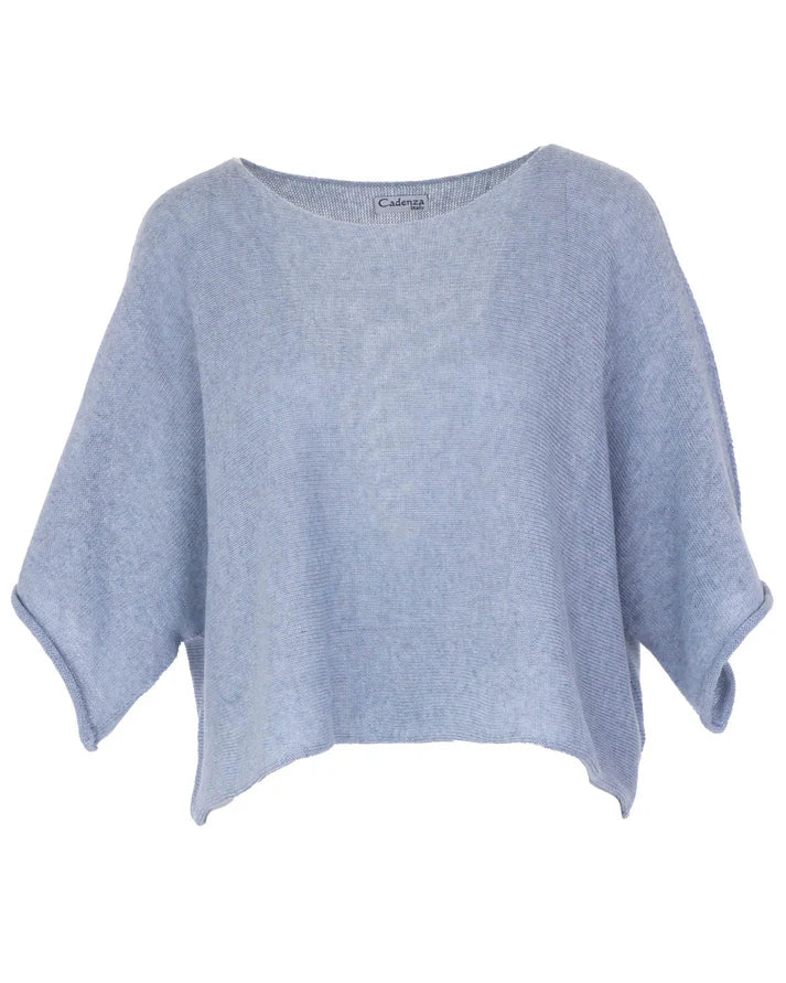 Cotton Blend Short Tunic Top - Ice Blue