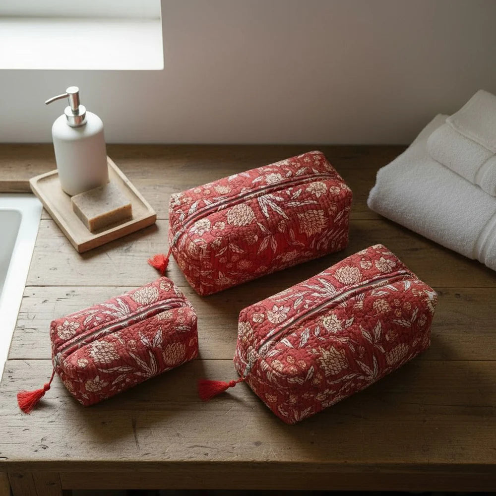 Set of 3 Toilet Bags - Coral