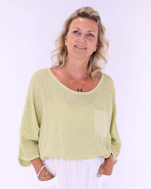 Linen Blend Pocket Top Pistachio