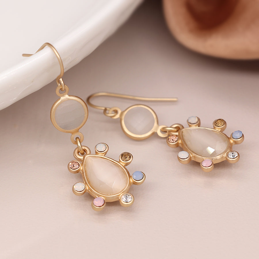 3754 - Golden Pastel & Quartz Teardrops