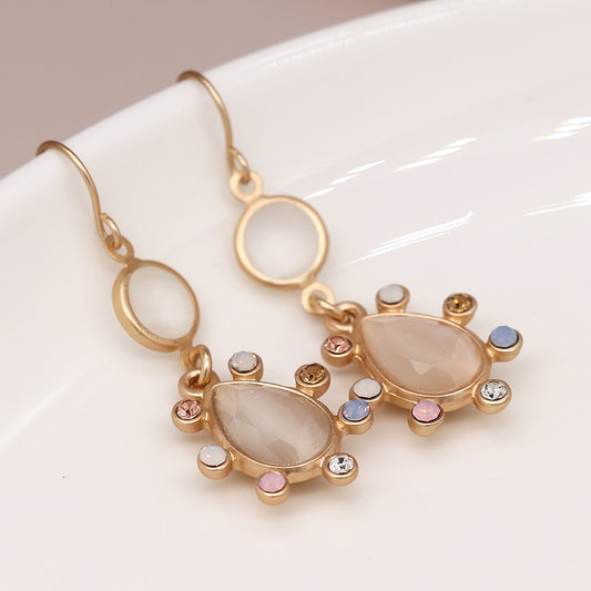 3754 - Golden Pastel & Quartz Teardrops