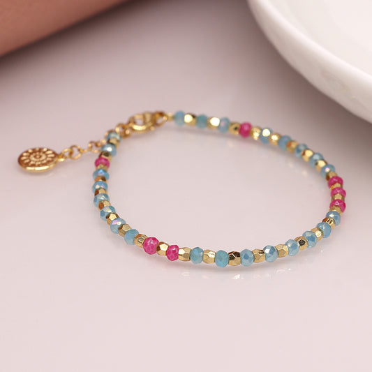4005 - Aqua, Pink & Gold Faceted Bead Bracelet