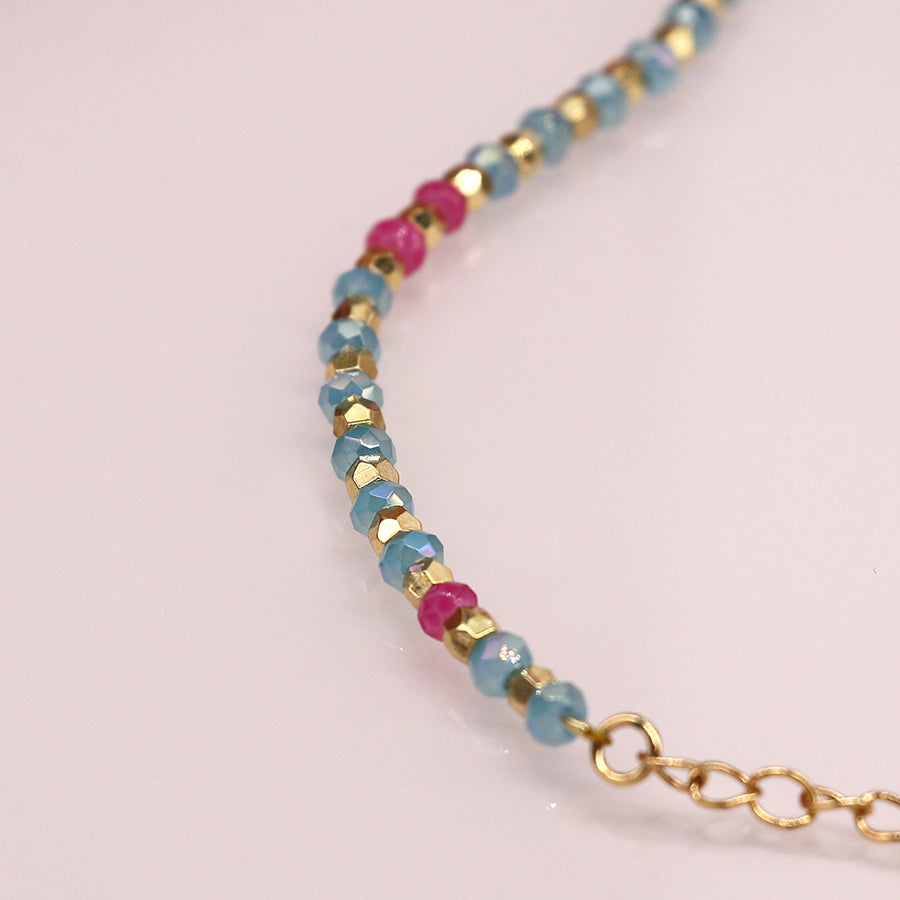 4005 - Aqua, Pink & Gold Faceted Bead Bracelet