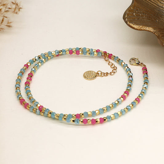 4005 - Aqua, Pink & Gold Faceted Bead Necklace