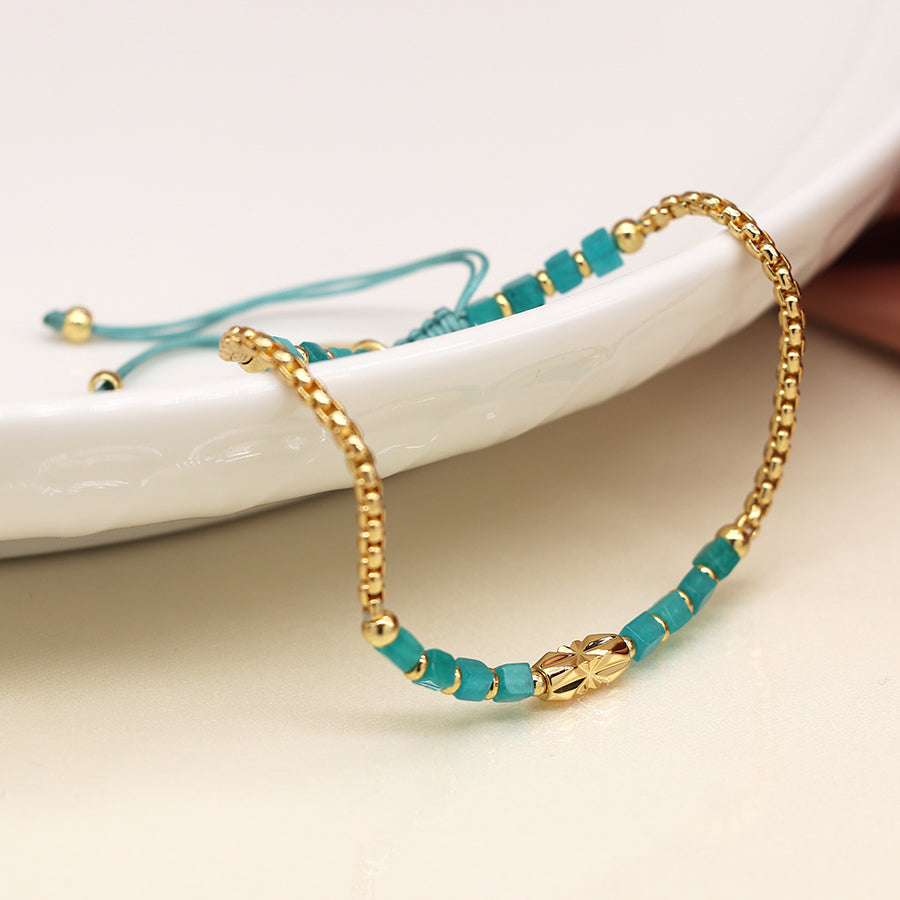 4009 - Gold Chain & Aqua Bead Bracelet