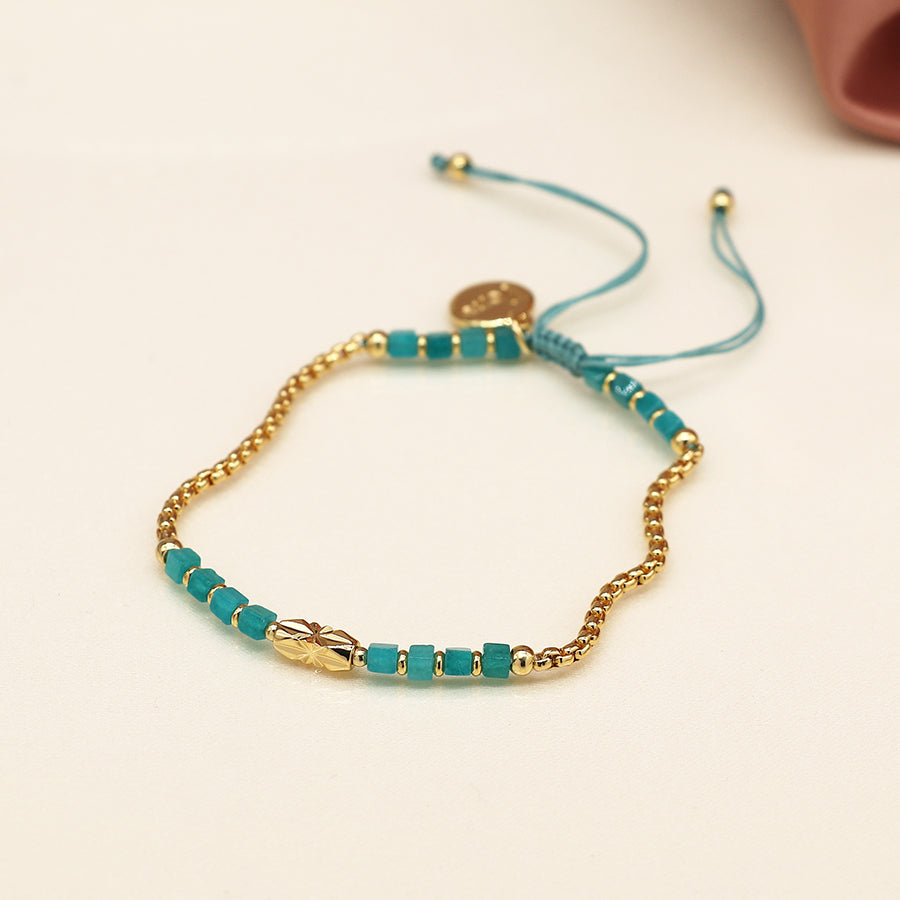 4009 - Gold Chain & Aqua Bead Bracelet