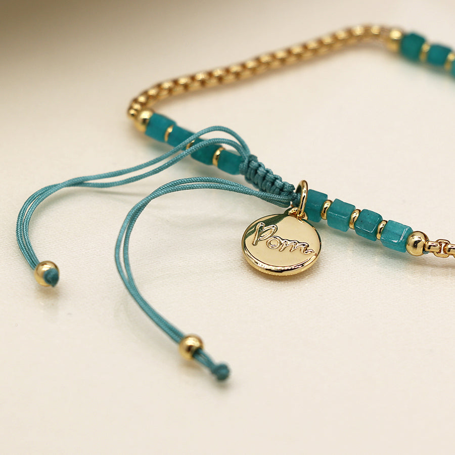 4009 - Gold Chain & Aqua Bead Bracelet