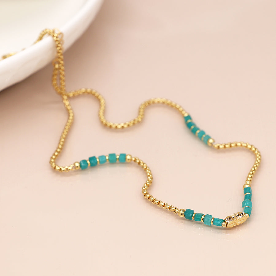 4010 - Aqua & Gold Bead Necklace