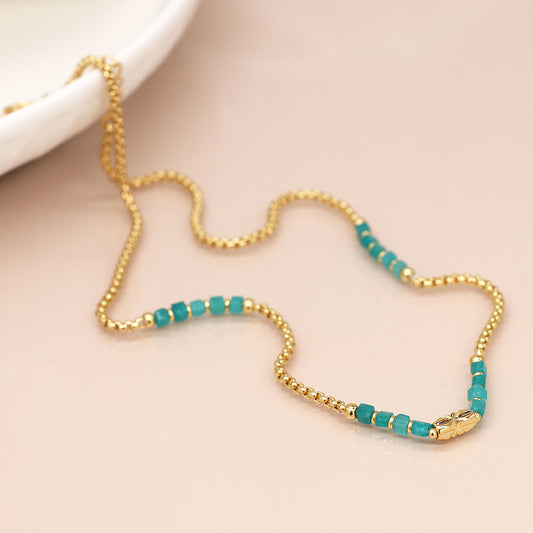 4010 - Aqua & Gold Bead Necklace