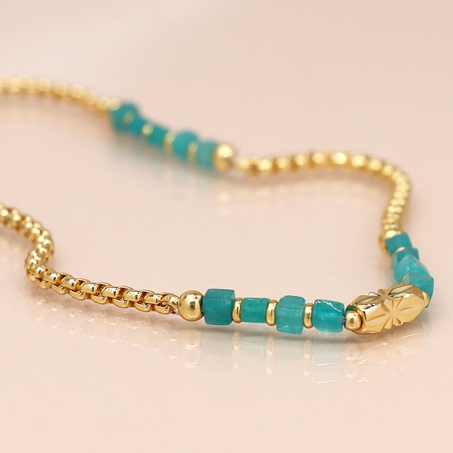 4010 - Aqua & Gold Bead Necklace