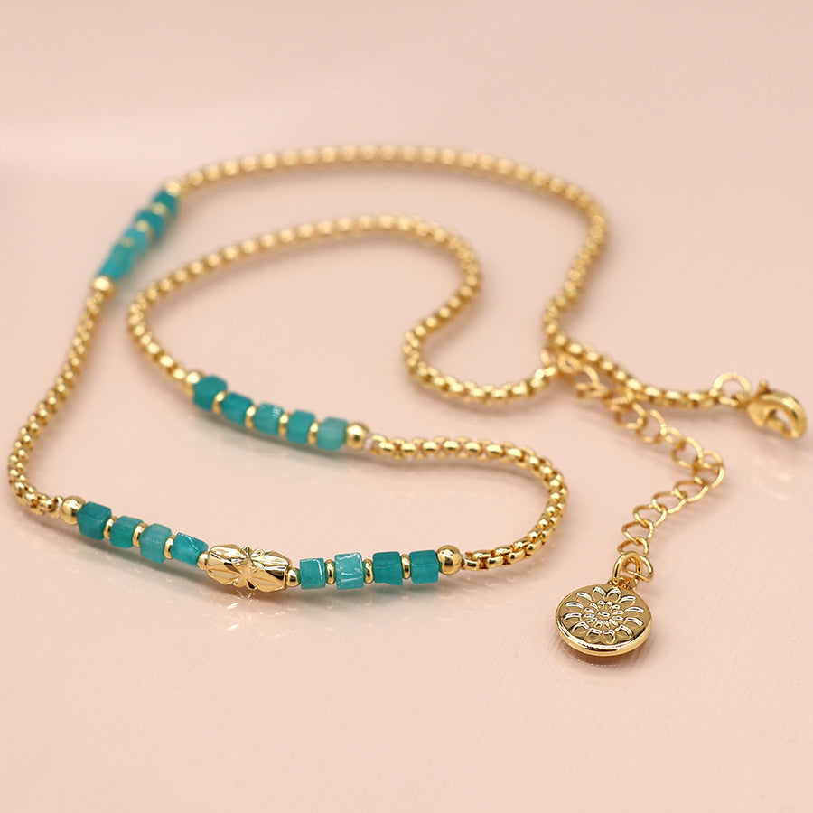 4010 - Aqua & Gold Bead Necklace