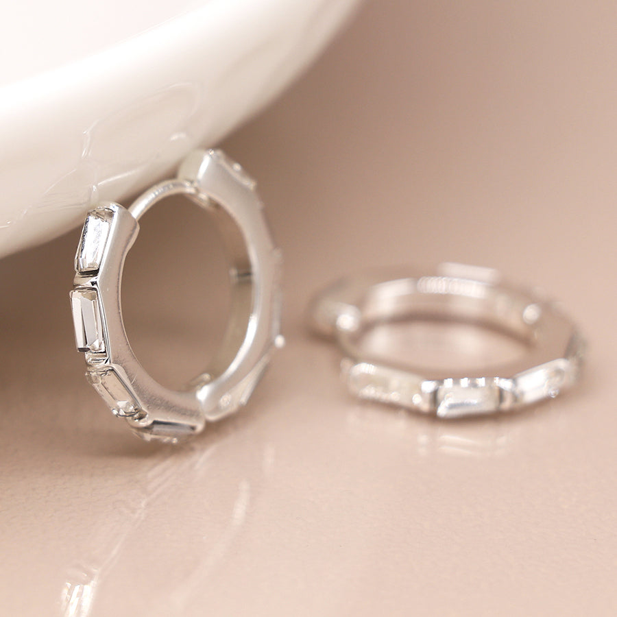 4097 - Silver Plated Crystal Hoop Earrings