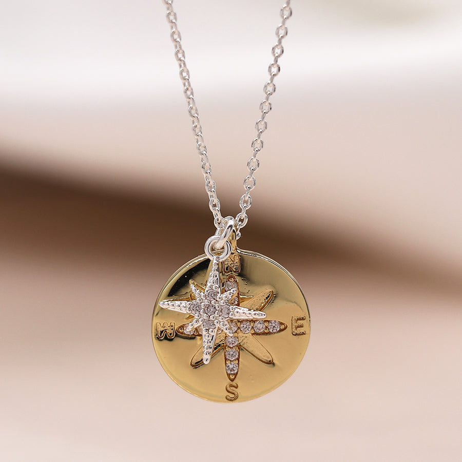 4153 - Silver Plated Nautical Compass Necklace