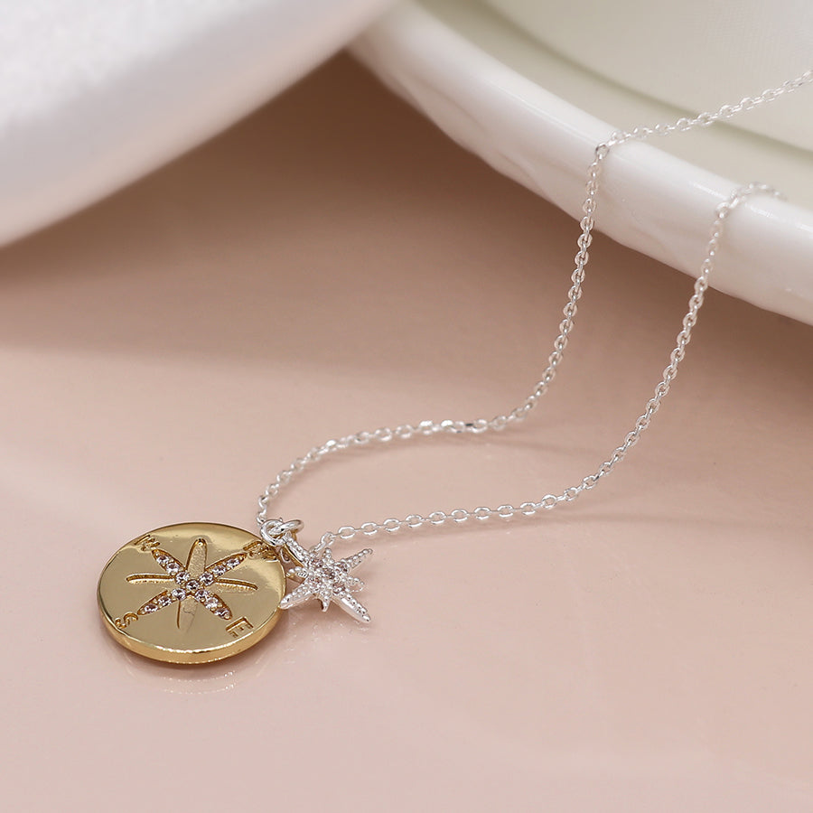 4153 - Silver Plated Nautical Compass Necklace