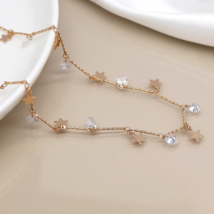 4194 - Gold Stars & Crystals Necklace