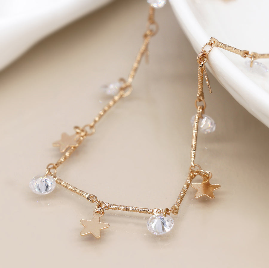 4194 - Gold Stars & Crystals Necklace