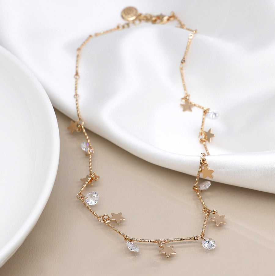 4194 - Gold Stars & Crystals Necklace