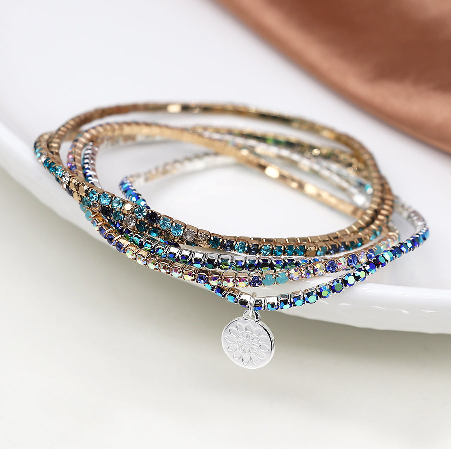 4243 - Blue Crystal Mix Bracelet Stack