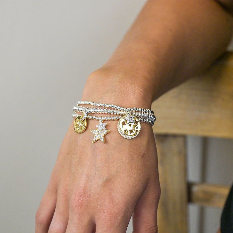 4246 - Moon & Stars Crystal Bracelet - Silver Plated