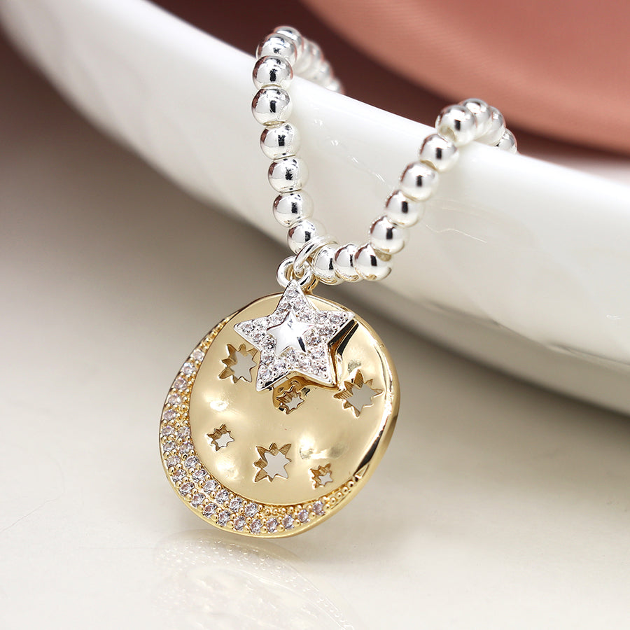 4246 - Moon & Stars Crystal Bracelet - Silver Plated