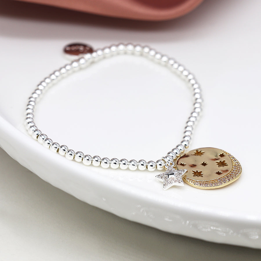 4246 - Moon & Stars Crystal Bracelet - Silver Plated