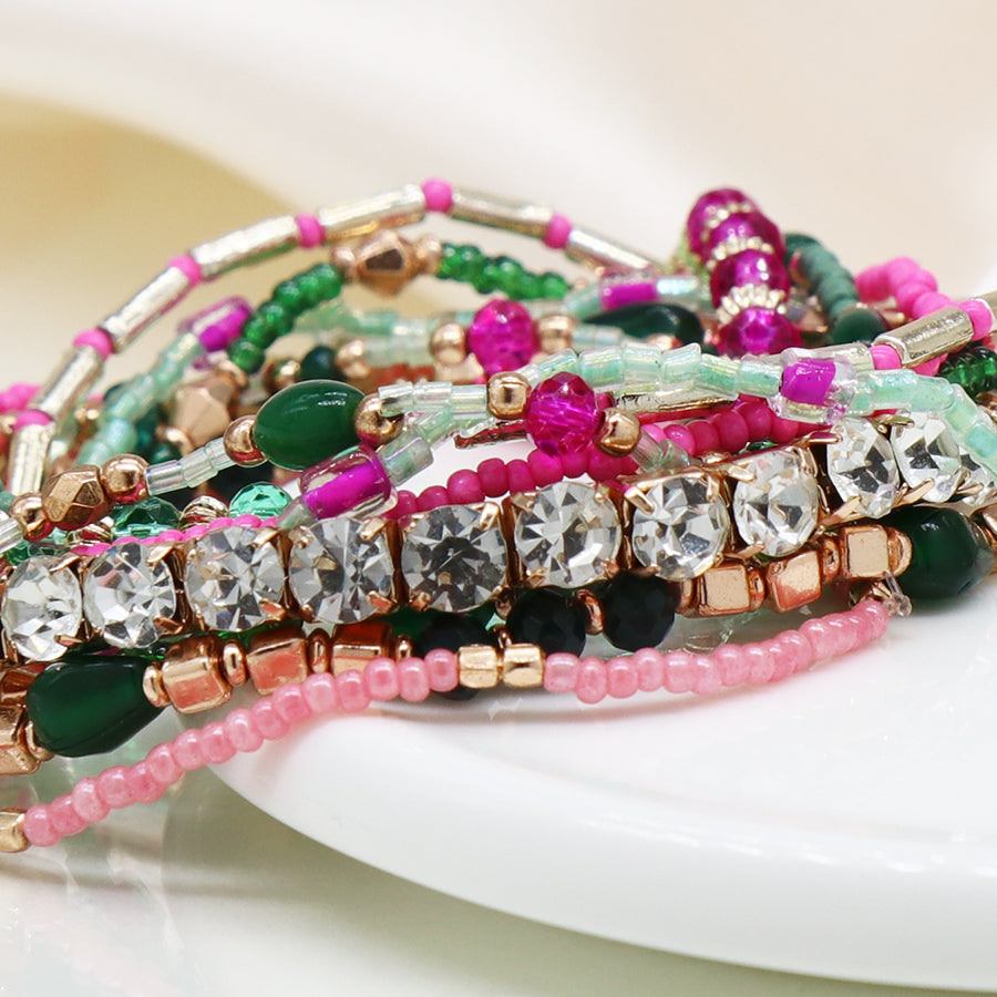 4255 - Pink & Green Mix Bracelet Stack