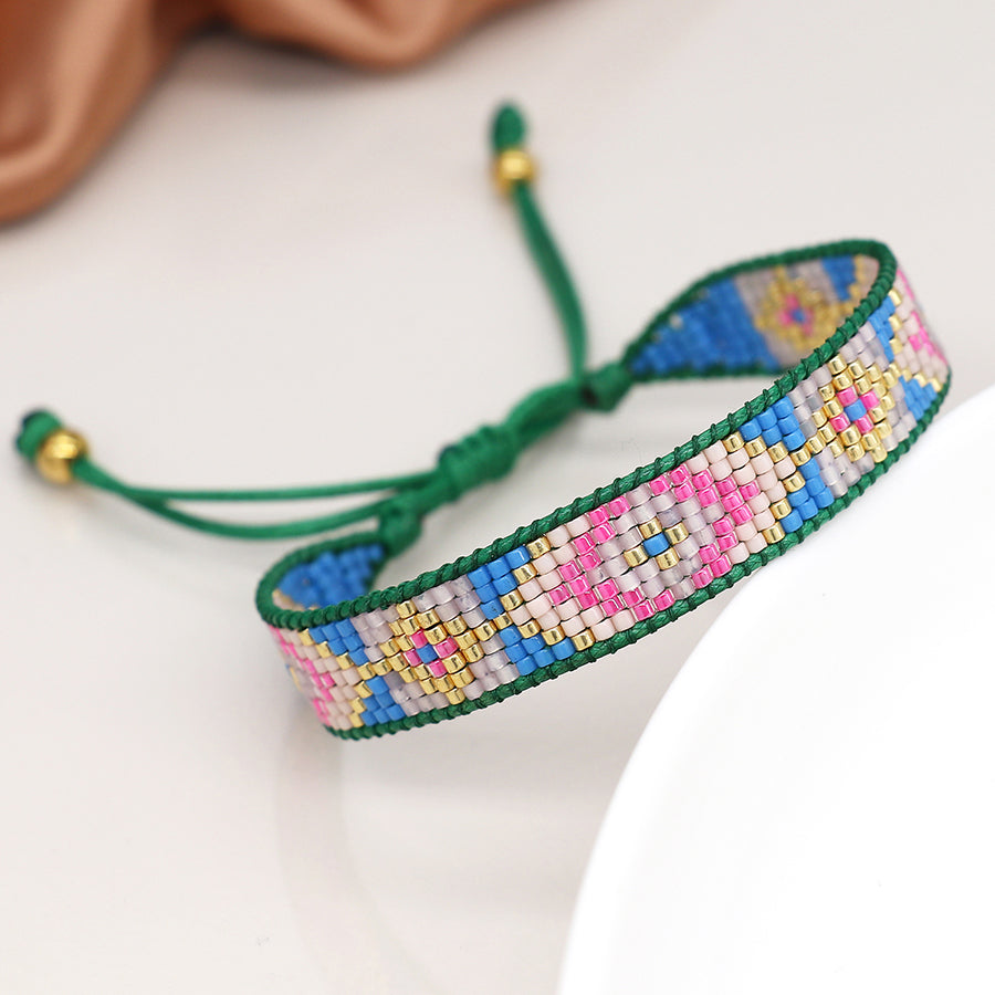 4266 - Green & Blue Adjustable Beaded Bracelet