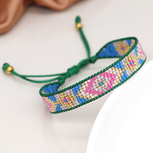 4266 - Green & Blue Adjustable Beaded Bracelet