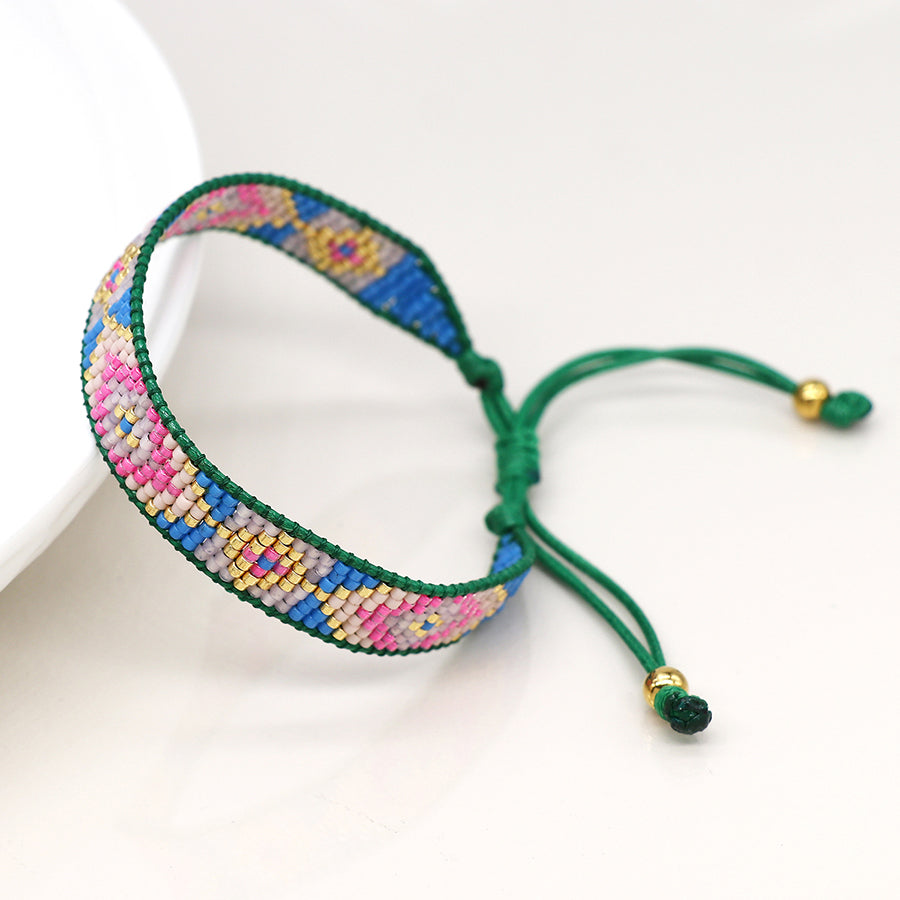4266 - Green & Blue Adjustable Beaded Bracelet