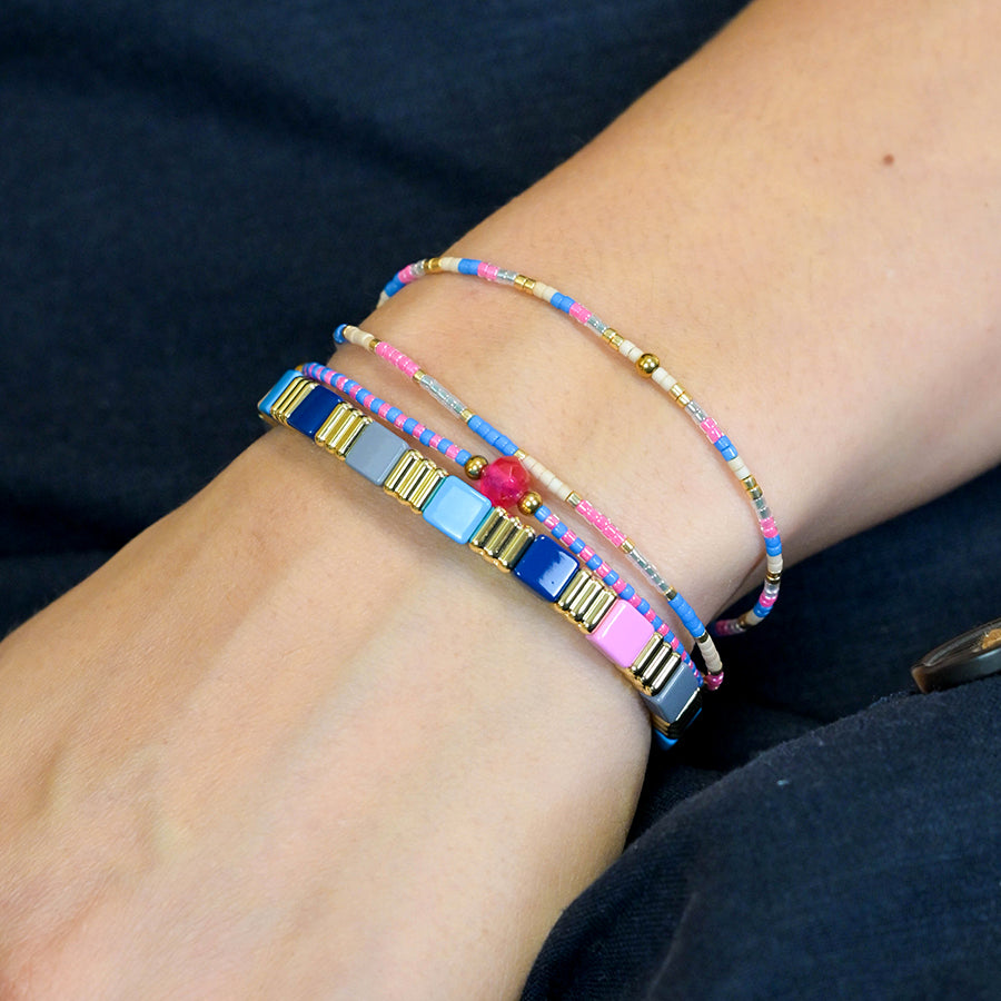 4268 - Pink & Blue Mix Adjustable Beaded Bracelet